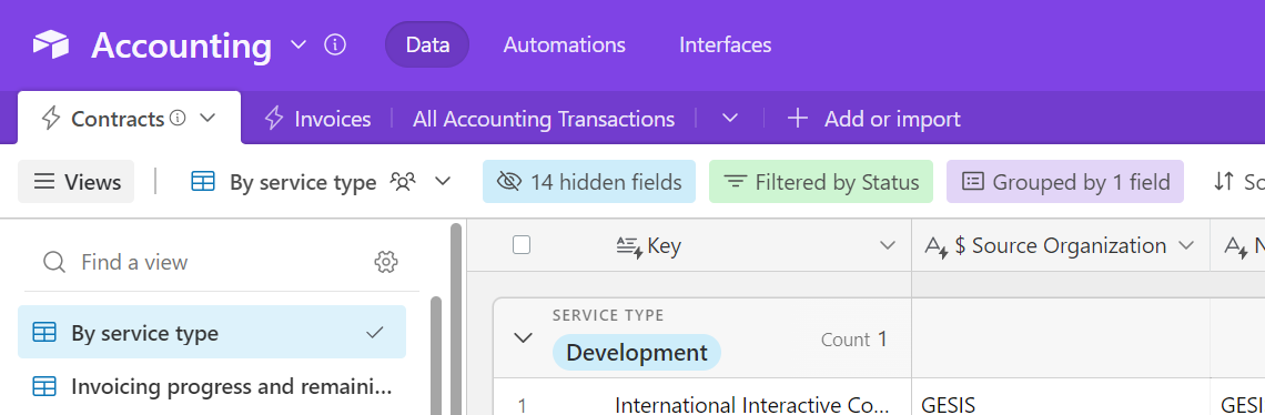 Major sections of AirTable